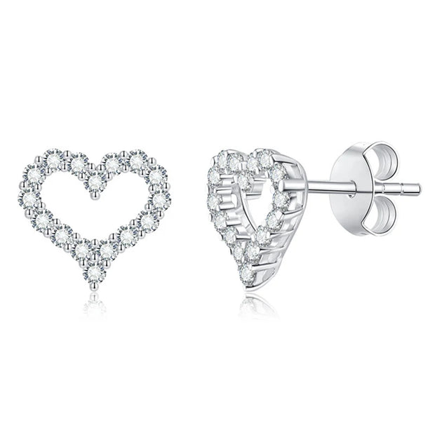 NeeTim All Moissanite Earrings for Women Heart Shape S925 Sterling Sliver with Gold Plated Earring Wedding Party Fine Jewelry