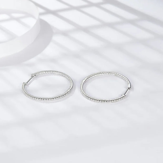 NeeTim Full D Color Moissanite hoop Earrings for Women 925 Sterling Sliver with White Gold Plated Ear Studs Fine Jewelry Gift