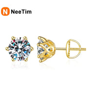 NeeTim Moissanite Diamond Stud Earrings for Women Original 925 Sterling Silver with Gold Plated Screw Back Earring Fine Jewelry