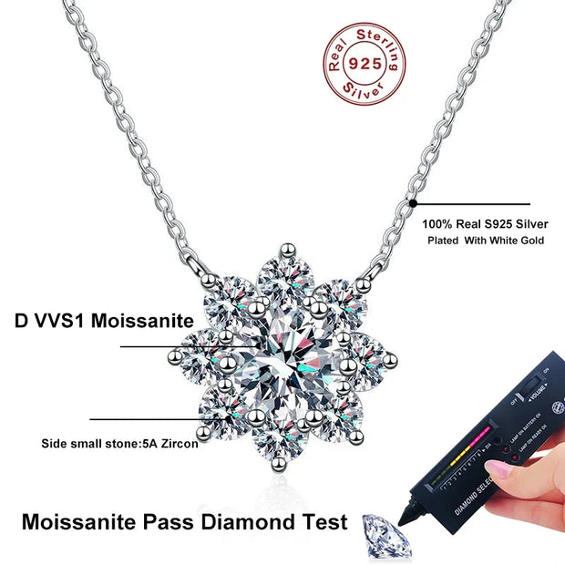 NeeTim 1CT Moissanite Diamond Necklace For Woman Pendant 925 Silver Plated with White Gold Chains Party Bridal Fine Jewelry Gift