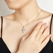 NeeTim 5mm Full Moissanite Diamond Cross Pendant Necklace Original 925 Sterling Silver Plated 18k White Gold Chain for Women