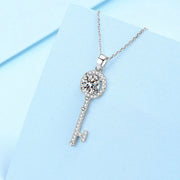 NeeTim 1ct Moissanite Necklace Key Pendant 925 Sterling Silver with Gold Plated Party Neck Chain Gift For Women with Certificate