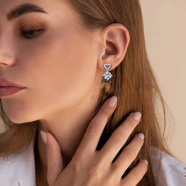 NeeTim 1ct Moissanite Stud Earrings for Women Lab Diamond Drop Heart S925 Solid Silver Wedding Engagement Earring Luxury Jewelry