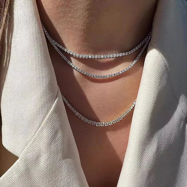 NeeTim 3mm 4mm 5mm Moissanite Tennis Necklace 925 Sterling Sliver with Gold Plated Necklaces for Women Men Neck Chain Jewelry