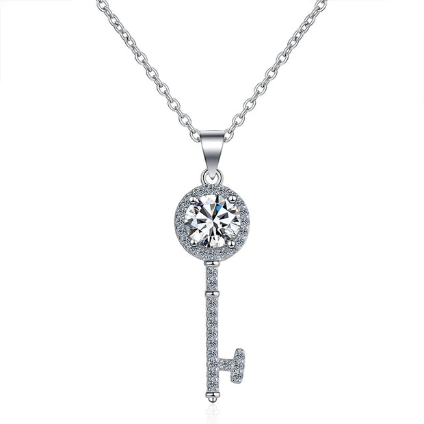 NeeTim 1ct Moissanite Necklace Key Pendant 925 Sterling Silver with Gold Plated Party Neck Chain Gift For Women with Certificate