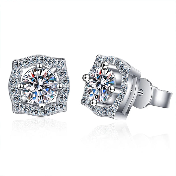 NeeTim 1ct 6.5mm Moissanite Earrings for Women S925 Sterling Silver Gemstone Earring Certified Ear Studs Wedding Party Jewelry
