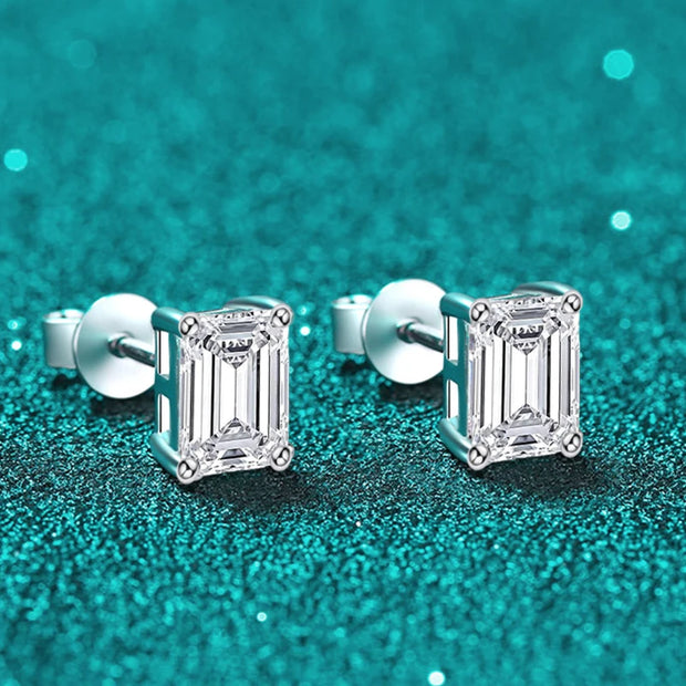 NeeTim 2ct Emerald Cut Radiant Cut Moissanite Earrings S925 Sterling Silver Wedding Ear Studs Fine Jewelry for Women Girls Gift