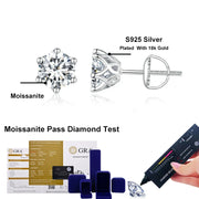 NeeTim Moissanite Diamond Stud Earrings for Women Original 925 Sterling Silver with Gold Plated Screw Back Earring Fine Jewelry