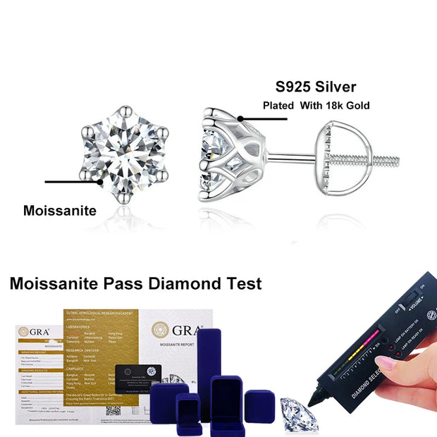 NeeTim Moissanite Diamond Stud Earrings for Women Original 925 Sterling Silver with Gold Plated Screw Back Earring Fine Jewelry