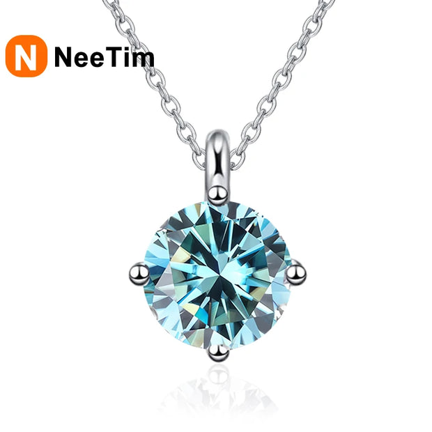 NeeTim 1CT 2CT Real Moissanite Pendant Necklace For Women Top Quality 925 Sterling Silver Wedding Party Bridal Luxury Jewelry
