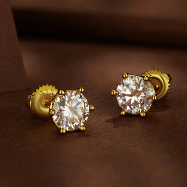 NeeTim Moissanite Diamond Stud Earrings for Women Original 925 Sterling Silver with Gold Plated Screw Back Earring Fine Jewelry