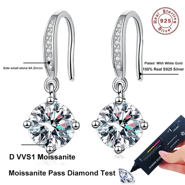 NeeTim 1ct Moissanite Earrings Huggie for Women 925 Sterling Silver Original Certified Moissanite Hoop Drop Dangle Earring Gifts