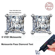 NeeTim 2 Carat Princess Cut Moissanite Earrings s925 Sterling Sliver Plated with 18k White Gold Ear Studs for Women Fine Jewelry