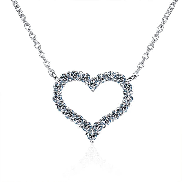 NeeTim D Color Moissanite Necklace Heart Pendant 925 Sterling Sliver White Gold Plated Chain with GRA Fine Neck Chain for Women