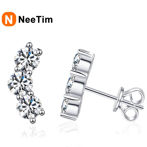 NeeTim Full 3.5mm Moissanite Earrings for Women S925 Sterling Sliver Sparkling with White Gold Plated Ear Studs Jewely with GRA