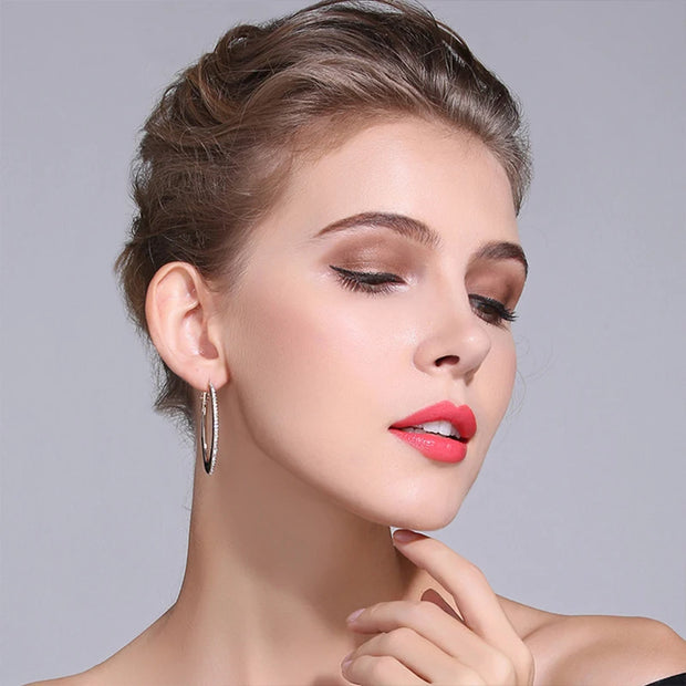 NeeTim Full D Color Moissanite hoop Earrings for Women 925 Sterling Sliver with White Gold Plated Ear Studs Fine Jewelry Gift