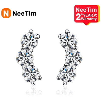 NeeTim Full 3.5mm Moissanite Earrings for Women S925 Sterling Sliver Sparkling with White Gold Plated Ear Studs Jewely with GRA