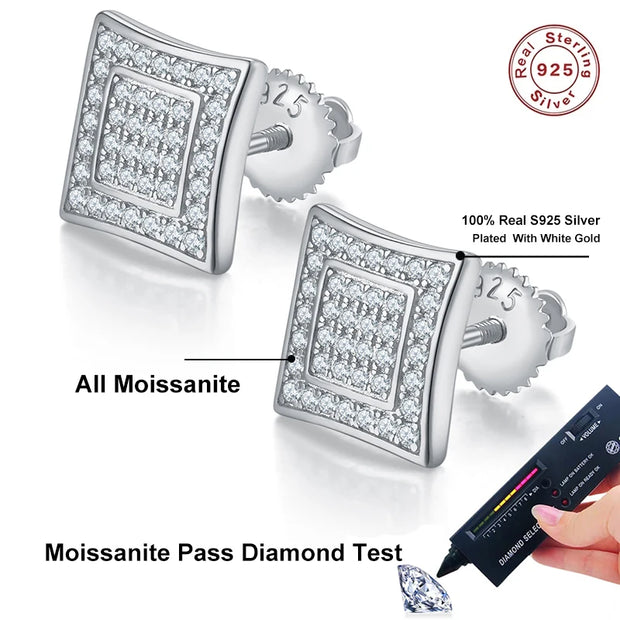 NeeTim Full Moissanite Stud Earrings Lab Diamond 925 Sterling Silver Wedding Earring Fine Jewelry Gift With GRA Certificate Gift