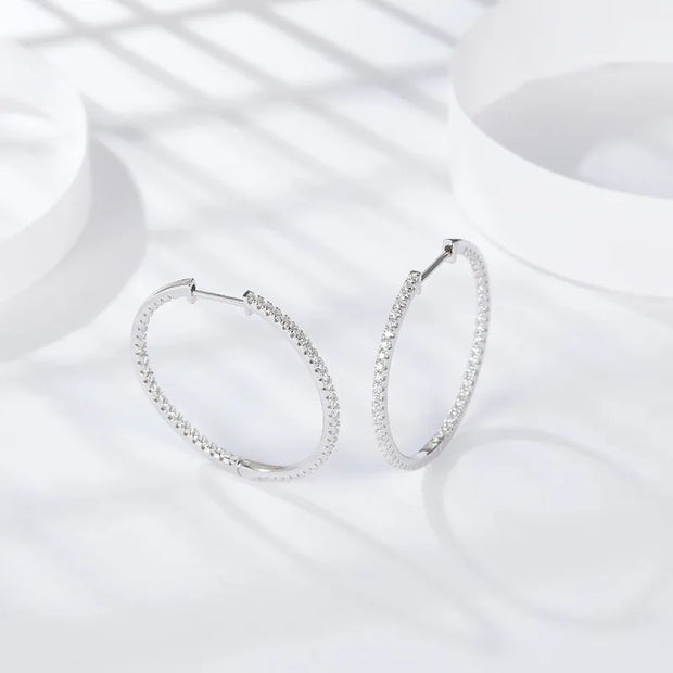 NeeTim Full D Color Moissanite hoop Earrings for Women 925 Sterling Sliver with White Gold Plated Ear Studs Fine Jewelry Gift