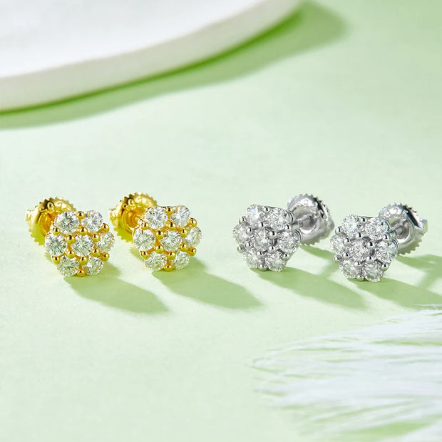 NeeTim Full Moissanite Stud Earrings Lab Diamond 925 Sterling Silver Screw Studs Earring Fine Jewelry Gift With GRA Certificate