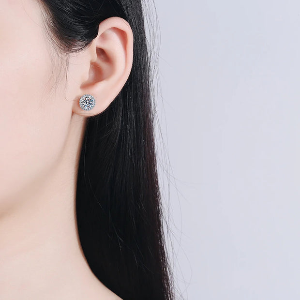 NeeTim Moissanite Stud Earrings for Women S925 Sterling Silver White Gold Plated Diamond Earring Ear Studs Wedding Fine Jewelry