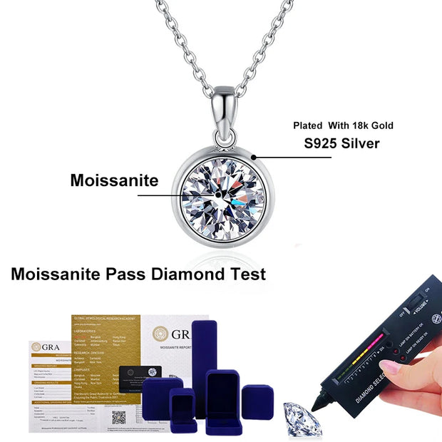 NeeTim 3ct Moissanite Diamond Pendant Necklace 925 Sterling Sliver Round Shape Necklaces Wedding Bridal Fine Jewelry For Women