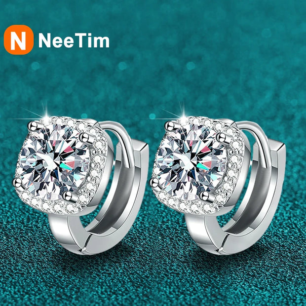 NeeTim 1ct Moissanite Earrings for Women S925 Sterling Sliver with 18k Gold Plated Hoop Earring Wedding Jewelry with Certificate