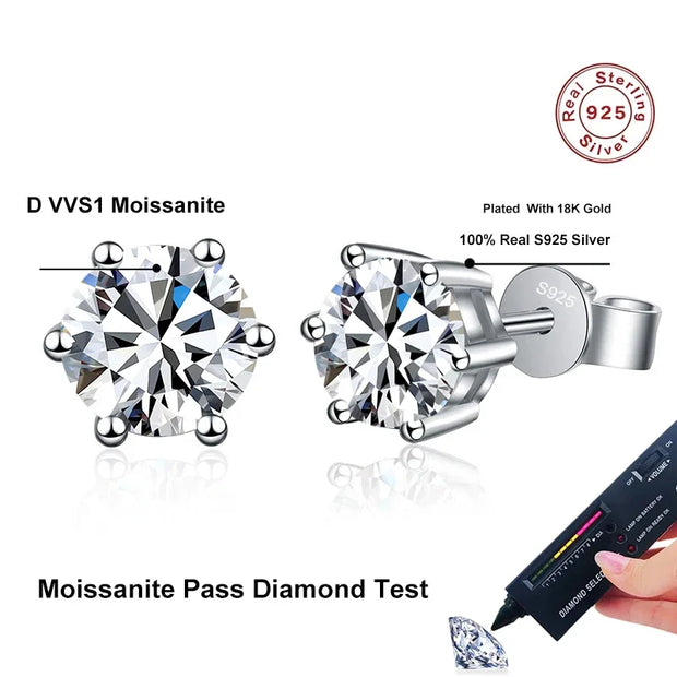 NeeTim 0.1-2 Carat D Color Moissanite Earrings For Women 925 Sterling Silver Ear Studs Sparkling Diamond Wedding Fine Jewelry
