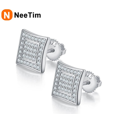 NeeTim Full Moissanite Stud Earrings Lab Diamond 925 Sterling Silver Wedding Earring Fine Jewelry Gift With GRA Certificate Gift