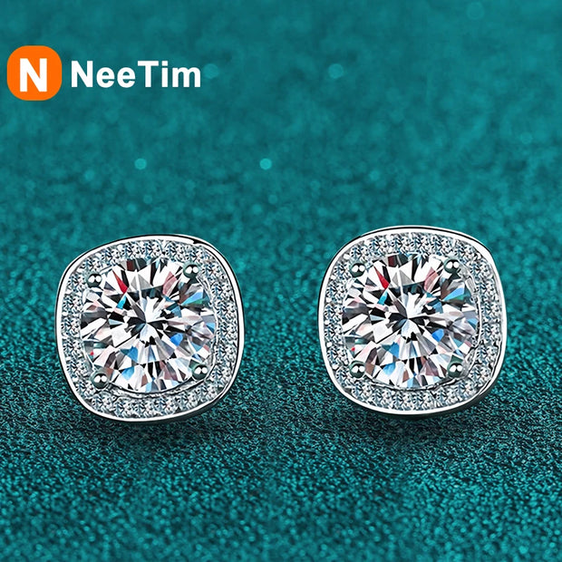 NeeTim 0.5ct 1ct Moissanite Earrings Sterling Silver 925 for Women Luxury Designer Wedding Party Earring Jewelry Chrismas Gift