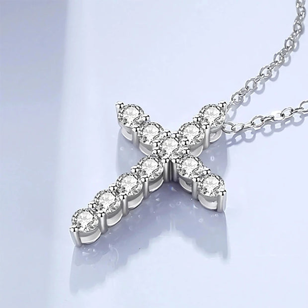 NeeTim 5mm D Color Moissanite Jesus Cross Pendant  for Women Men S925 Silver 18k White Gold Plated Necklace Wedding Jewelry Gift