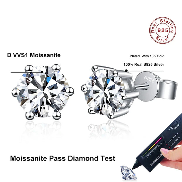 NeeTim 0.1-2 Carat D Color Moissanite Earrings For Women 925 Sterling Silver Ear Studs Sparkling Diamond Wedding Fine Jewelry