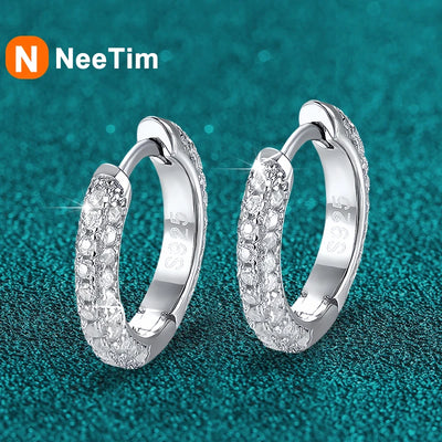 NeeTim Full Moissanite Diamond Earrings 925 Sterling Silver with 18K Gold Plated Wedding Engagement Party Fine Jewelry for Women