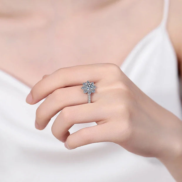 1- 2ct Moissanite Flower Ring  with Gold Plated
