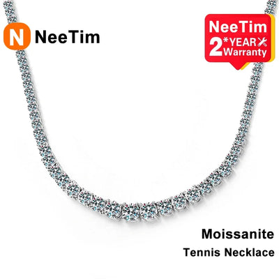 NeeTim Moissanite Tennis Necklace for Women Wedding Jewelry 925 Sterling Sliver Plated 18k White Gold Necklaces with Certificate
