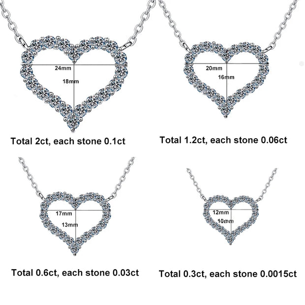 NeeTim D Color Moissanite Necklace Heart Pendant 925 Sterling Sliver White Gold Plated Chain with GRA Fine Neck Chain for Women