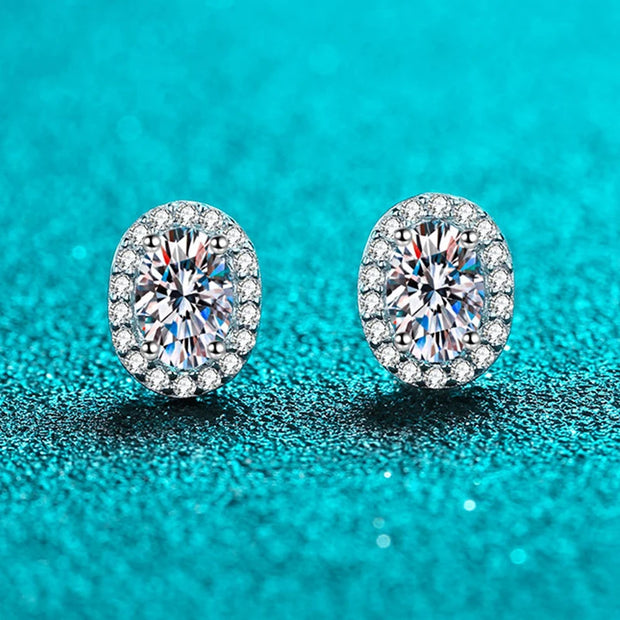 NeeTim 1ct Oval Cut D Color Moissanite Ear Stud Earrings For Women 925 Sterling Silver Sparkling Wedding Earring Fine Jewelry