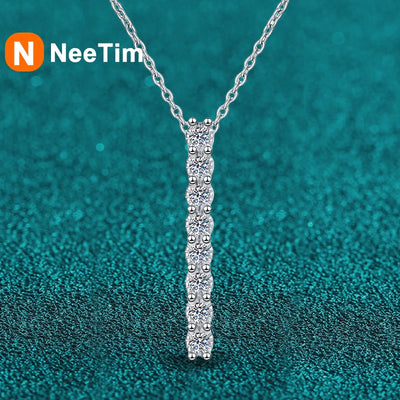 NeeTim Full Moissanite 925 Sterling Silver Necklace For Women Lab Diamonds Pendant Neck Chain Fine Jewelry With GRA Certificate