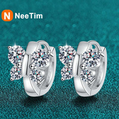 NeeTim Butterfly Full Moissanite Earrings for Women Original Party Wedding Gift Jewelry 925 Sterling Sliver Earring with GRA