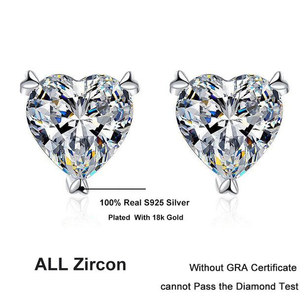NeeTim D Color Heart Shape Moissanite Stud Earrings for Women Classic Wedding Gift S925 Sterling Silver Ear Studs GRA Certified