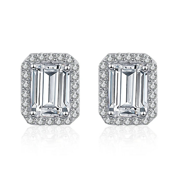 NeeTim 2ct Emerald Cut Radiant Cut Moissanite Earrings Lab Diamond S925 Sterling Silver Wedding Ear Studs Fine Jewelry for Women