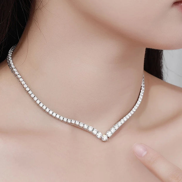 NeeTim Moissanite Tennis Necklace for Women 925 Sterling Silver with White Gold Plated Size Gradient Luxury Diamond Neck Chain