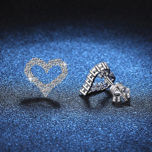 NeeTim All Moissanite Earrings for Women Heart Shape S925 Sterling Sliver with Gold Plated Earring Wedding Party Fine Jewelry