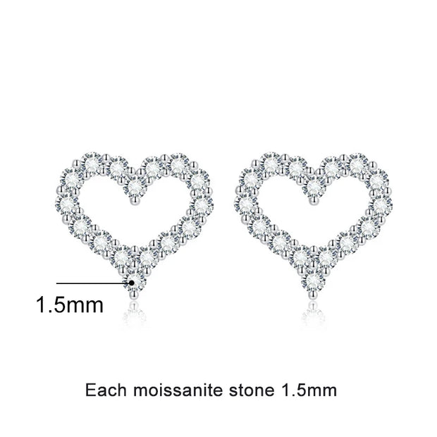 NeeTim All Moissanite Earrings for Women Heart Shape S925 Sterling Sliver with Gold Plated Earring Wedding Party Fine Jewelry