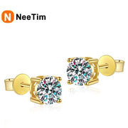 NeeTim 0.2-2 Carat Moissanite Earrings For Women 925 Sterling Silver Ear Studs with Yellow Gold Plated Diamond Wedding Jewelry