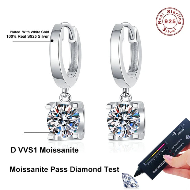 NeeTim 2CT Moissanite Drop Earrings for Women Sparkling Diamond Earring 100% S925 Sterling Silver with White Gold Plated Jewelry