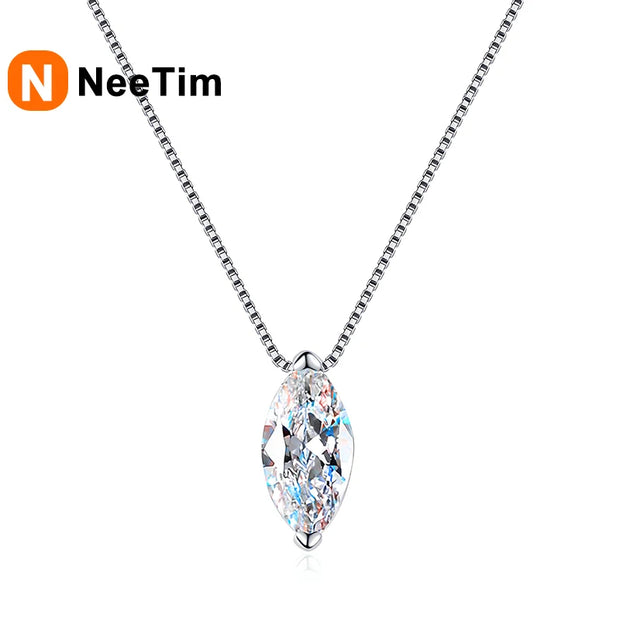 NeeTim Real D Color 5*10mm 1ct Marquise Moissanite Necklace For Women S925 Sterling Silver Lab Diamond Box Chain Fine Jewelry