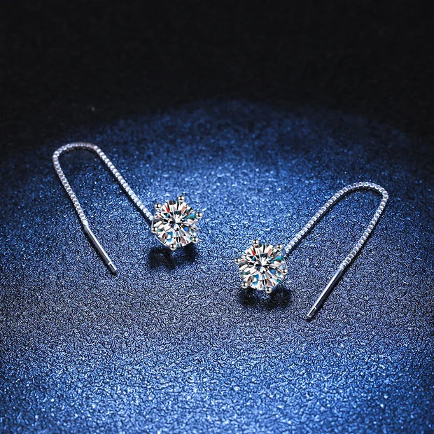 NeeTim 1CT Moissanite Earrings S925 Sterling Silver Plated with White Gold Ear Wire Line Drop Earring Hoop Wedding Fine Jewelry