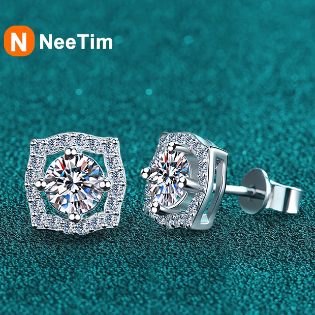 NeeTim 1ct 6.5mm Moissanite Earrings for Women S925 Sterling Silver Gemstone Earring Certified Ear Studs Wedding Party Jewelry