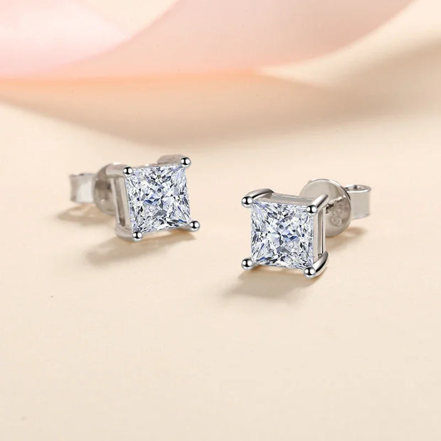 NeeTim 1ct Princess Cut Moissanite Earrings for Women S925 Sterling Sliver with Gold Plated Ear Studs Wedding Party Fine Jewelry
